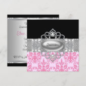 Diamanten Roze Zwarte Quinceanera Uitnodigingen (Voorkant / Achterkant)
