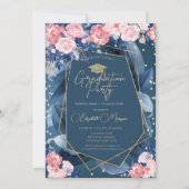 Diamanten Rozen Frame Navyblauw Afstudeerfeest Kaart (Voorkant)
