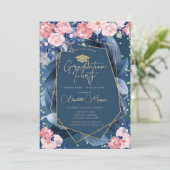 Diamanten Rozen Frame Navyblauw Afstudeerfeest Kaart (Staand voorkant)