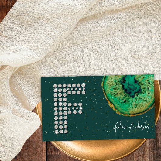 Diamanten Smaragd Agate Initiële F Letter Monogram Visitekaartje