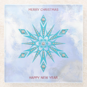 Diamanten sneeuwvlok glazen onderzetter