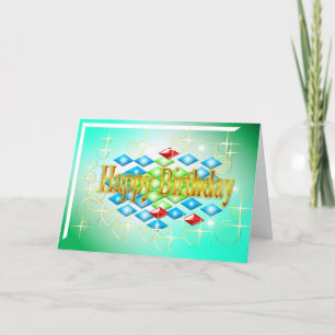 Diamanten sterren bubbels in goud en groen verjaar kaart