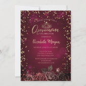 Diamanten, Tiara Bourgondische Rozen Quinceañera Kaart (Voorkant)