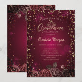 Diamanten, Tiara Bourgondische Rozen Quinceañera Kaart (Voorkant / Achterkant)