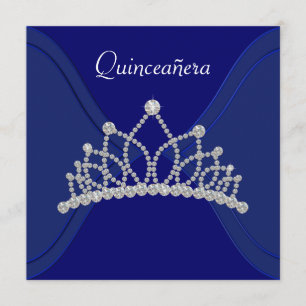 Diamanten Tiara Koningsblauwe Quinceanera Uitnodig Kaart