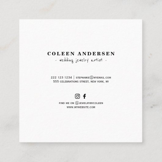 Diamanten tiara op zwarte bruiloft juwelier vierkante visitekaartje (Achterkant)