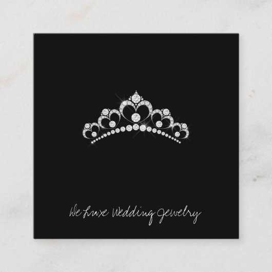Diamanten tiara op zwarte bruiloft juwelier vierkante visitekaartje (Voorkant)
