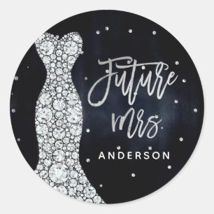 Diamanten Trouwjurk Modern Blauwe Bruidsdouche Ronde Sticker