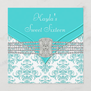 Diamanten Turquoise Blauw Damast Sweet Sixteen Ver Kaart