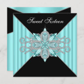 Diamanten Turquoise Blauwe en Zwarte Verjaardag Kaart (Voorkant / Achterkant)