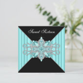 Diamanten Turquoise Blauwe en Zwarte Verjaardag Kaart (Staand voorkant)