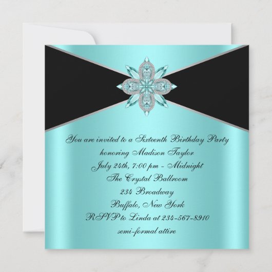 Diamanten Turquoise Blauwe en Zwarte Verjaardag Kaart (Achterkant)