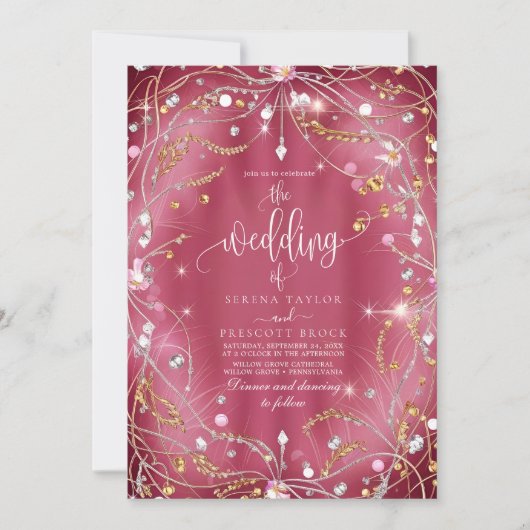 Diamanten van liefde Roze bruiloft Kaart (Voorkant)