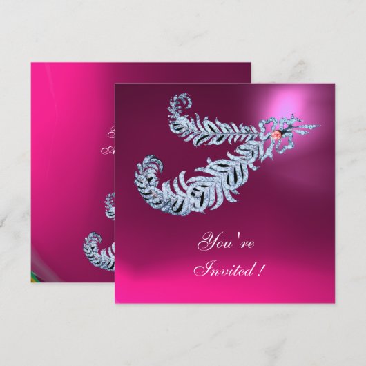 DIAMANTEN VEDERS Roze Fuchsia Amethist Champagne Kaart (Voorkant / Achterkant)