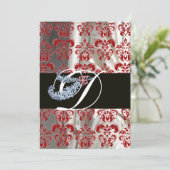 DIAMANTEN VEER ROOD WIT ZIJDE DAMAST MONOGRAM KAART (Staand voorkant)