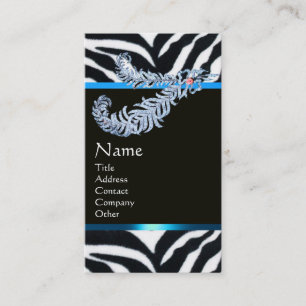 DIAMANTEN VEERTJES BLAUW ZWART WIT ZEBRA VELD VISITEKAARTJE