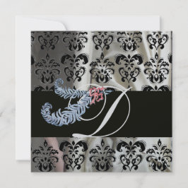 DIAMANTEN VERE SILVER ZWART ZIJDE DAMAST MONOGRAM KAART