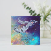 DIAMANTEN VEREN, blauwe turkoois gouden glitters Kaart (Staand voorkant)