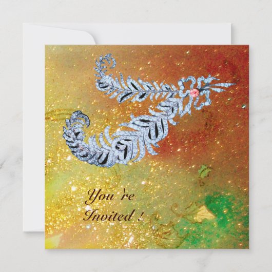 DIAMANTEN VEREN, bruin geel groen gouden glitters Kaart (Voorkant)