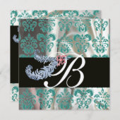 DIAMANTEN VEREN GOUD BLAUWE ZIJDE DAMAST MONOGRAM KAART (Voorkant / Achterkant)