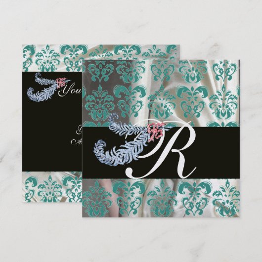 DIAMANTEN VEREN ICE BLUE ZIJDE DAMAST MONOGRAM KAART (Voorkant / Achterkant)