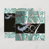 DIAMANTEN VEREN WIT BLAUWE ZIJDE DAMAST MONOGRAM KAART (Voorkant / Achterkant)