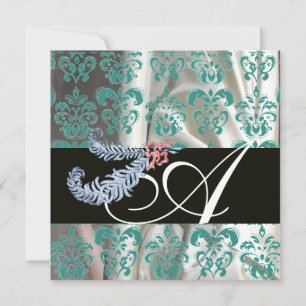 DIAMANTEN VEREN WIT BLAUWE ZIJDE DAMAST MONOGRAM KAART