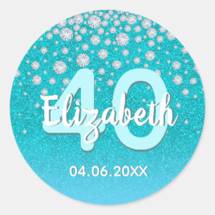 diamanten voor 40e verjaardag glitter blauwgroen b ronde sticker
