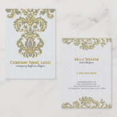 Diamanten Wit & Goud Patroon Bloemen Damasks Visitekaartje (Voorkant / Achterkant)