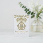 Diamanten Wit & Goud Patroon Bloemen Damasks Visitekaartje (Staand voorkant)