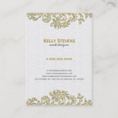 Diamanten Wit & Goud Patroon Bloemen Damasks Visitekaartje (Achterkant)