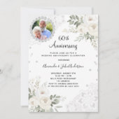 Diamanten witte bloemen 60ste huwelijksverjaardag kaart (Voorkant)