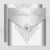 Diamanten Witte Roos Vrouw Verjaardagsfeest Uitnod Kaart (Voorkant / Achterkant)
