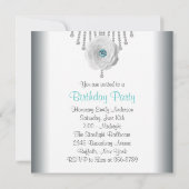 Diamanten Witte Roos Vrouw Verjaardagsfeest Uitnod Kaart (Achterkant)