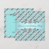 Diamanten Zilver Blauw All Occasion Party Uitnodig Kaart (Voorkant / Achterkant)