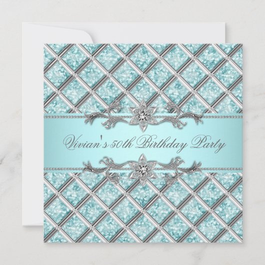 Diamanten Zilver Blauw All Occasion Party Uitnodig Kaart (Voorkant)