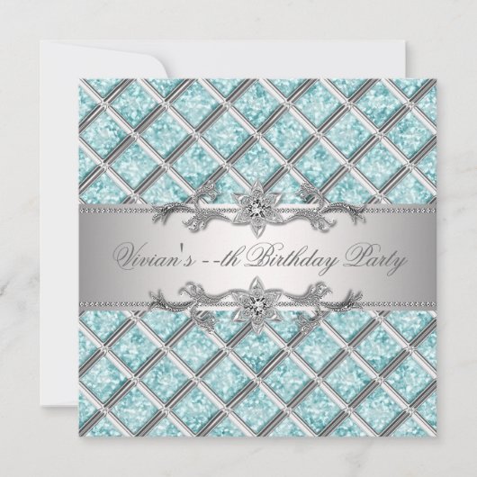 Diamanten Zilver Blauw All Occasion Party Uitnodig Kaart (Voorkant)
