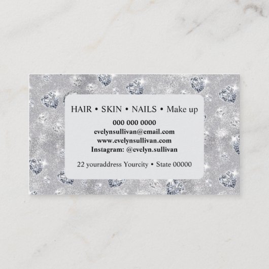 Diamanten Zilver Glitter Schoonheidssalon Make-up Visitekaartje (Achterkant)