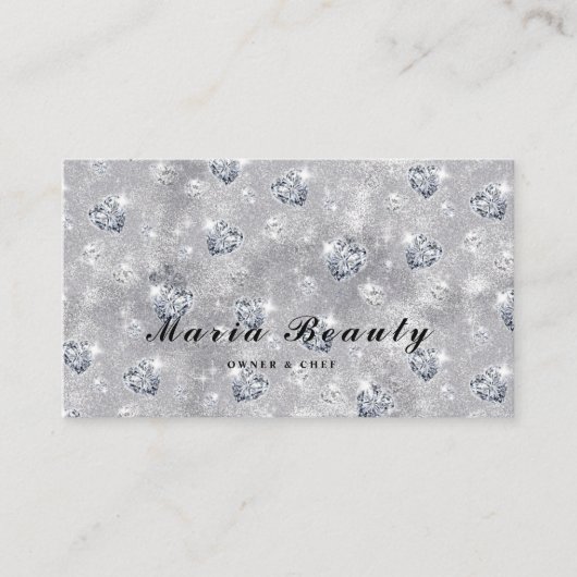 Diamanten Zilver Glitter Schoonheidssalon Make-up Visitekaartje (Voorkant)