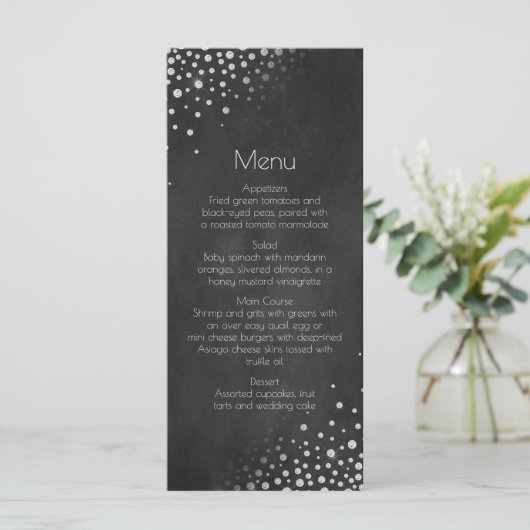Diamanten Zilver Krijtbord Menu | (Staand voorkant)