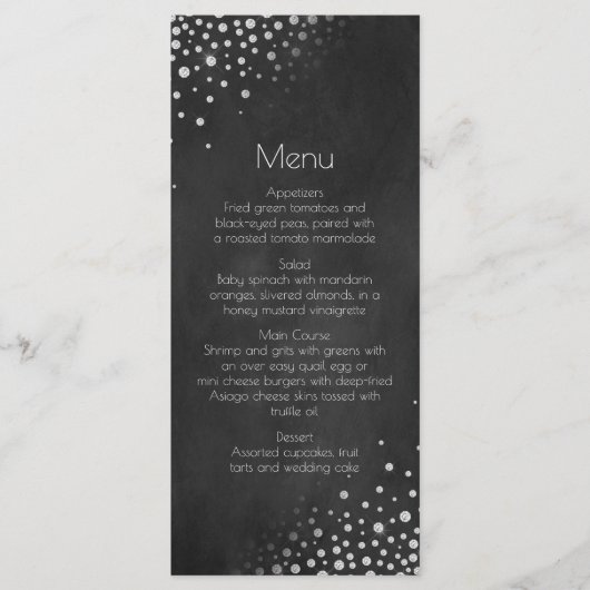 Diamanten Zilver Krijtbord Menu | (Voorkant)