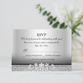 Diamanten Zilver & Zwart RSVP Kaartje (Staand voorkant)