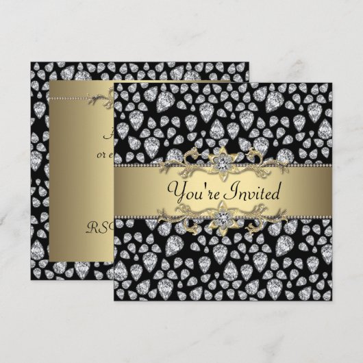 Diamanten Zwart Goud Feest voor elke gelegenheid Kaart (Voorkant / Achterkant)