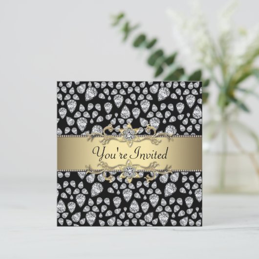 Diamanten Zwart Goud Feest voor elke gelegenheid Kaart (Staand voorkant)