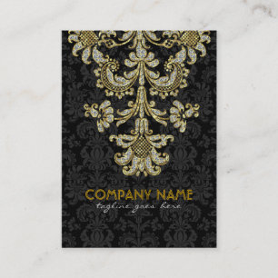 Diamanten Zwart & Goud Patroon Bloemen Damasks 2 Visitekaartje