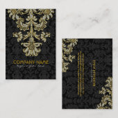 Diamanten Zwart & Goud Patroon Bloemen Damasks 2 Visitekaartje (Voorkant / Achterkant)