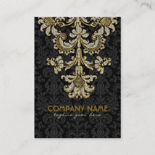 Diamanten Zwart & Goud Patroon Bloemen Damasks 2 Visitekaartje (Voorkant)