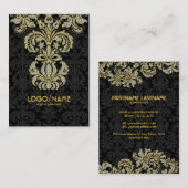 Diamanten Zwart & Goud Patroon Bloemen Damasks Visitekaartje (Voorkant / Achterkant)