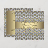 Diamanten Zwart & Goud Uitnodiging voor elk feeste (Voorkant / Achterkant)