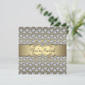 Diamanten Zwart & Goud Uitnodiging voor elk feeste (Staand voorkant)